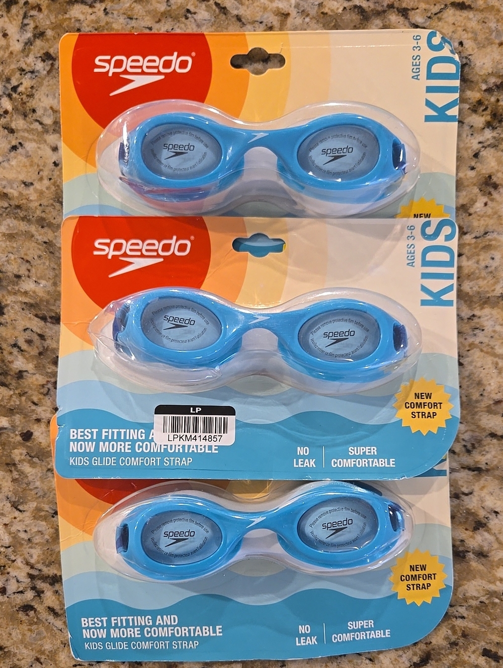NEW Speedo Kids Glide Comfort Strap Goggles - Set Of 3